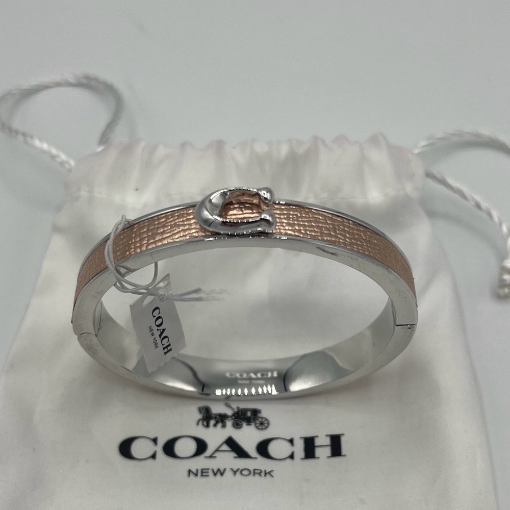 Coach Silver and Rose Metallic Textured Bangle